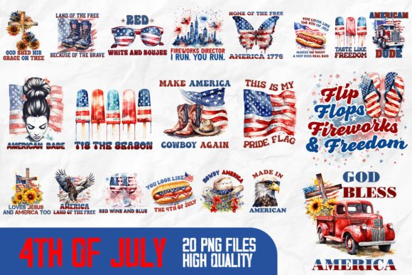 4th of July Retro Bundle Design for T-Shirt Designs