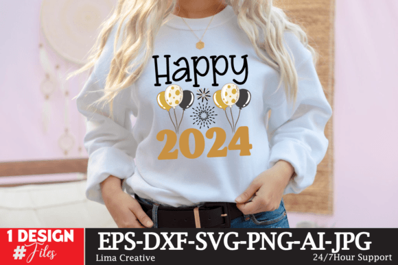 Happy 2024 SVG Cut File for T-Shirt Designs